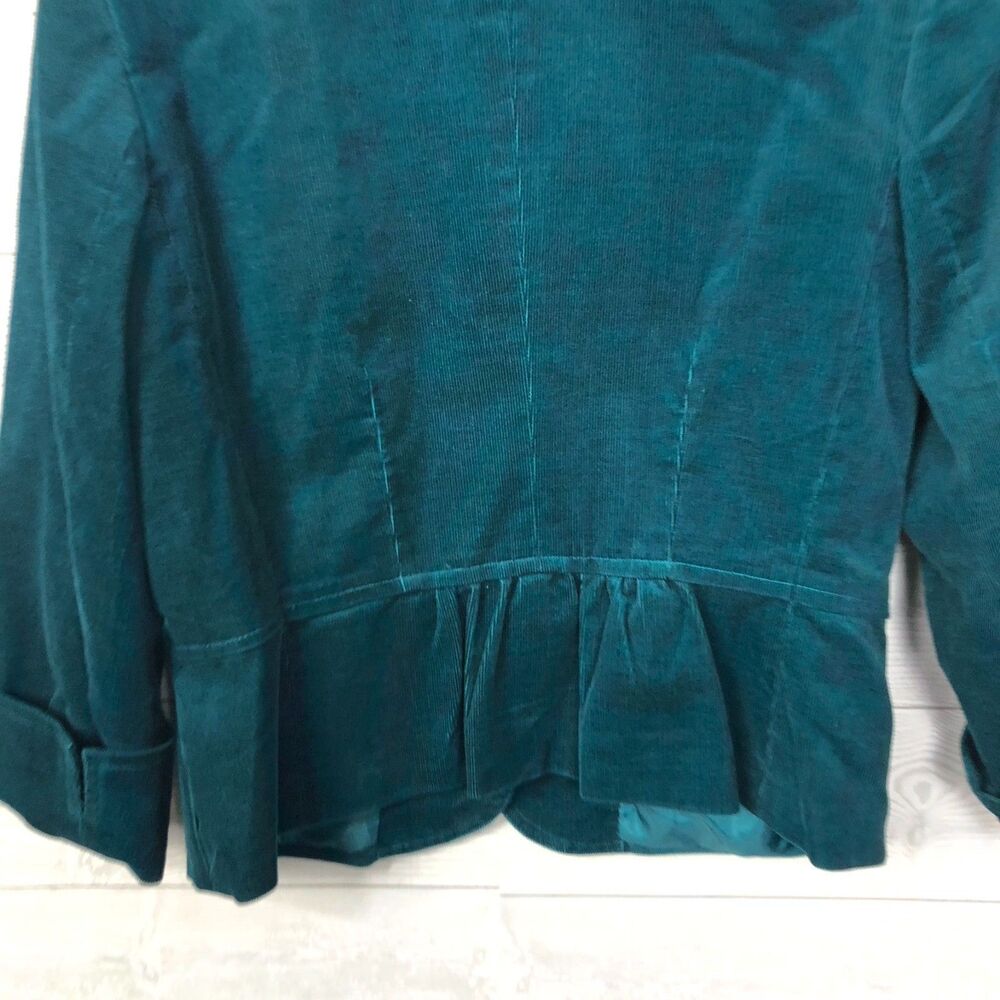 Talbots Women's 12 PETITE Button Front Blazer Jacket Green Corduroy Long Sleeve - Picture 5 of 7